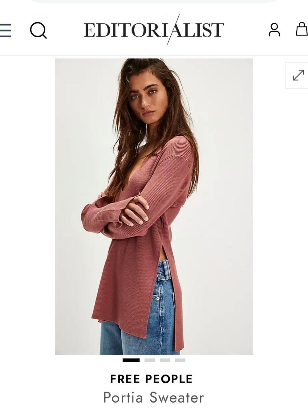 NWT Free People Portia VNeck Sweater Sz Small Dusty Rose Pink High Low Side Slit